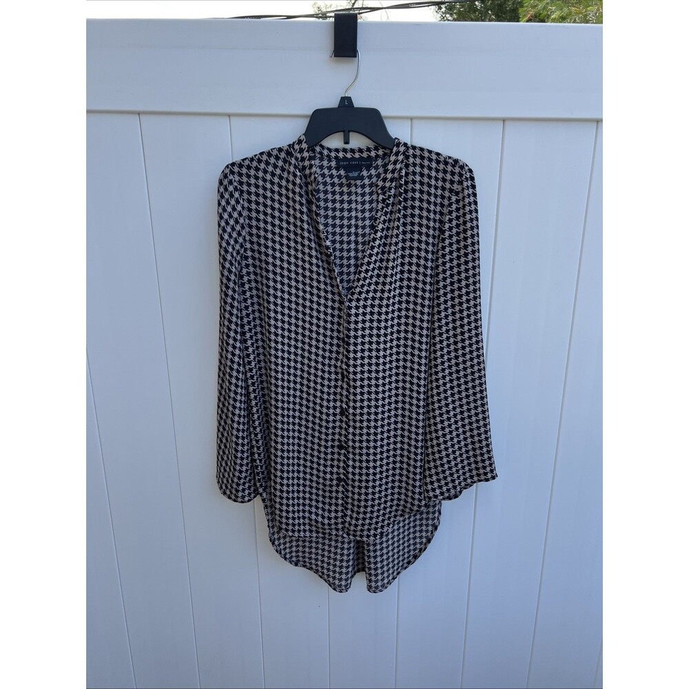 Joan Vass Womens Small Button Up Tunic Long Sleeve Houndstooth